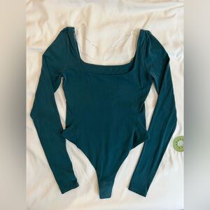 Wundermost Ultra-Soft Nulu Square-Neck Long-Sleeve Bodysuit, Storm Teal, XS